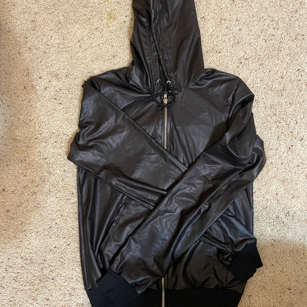 Faux leather hoody